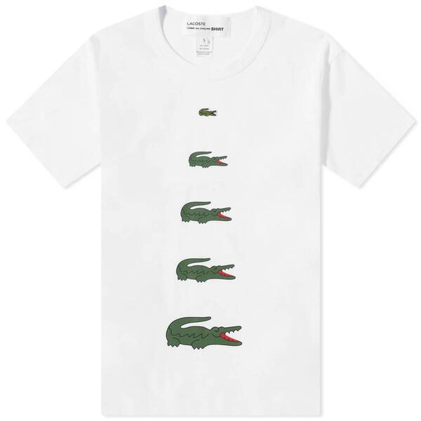 新品 コムデギャルソンシャツ+ラコステ Tシャツ マルチロゴ 白 メンズS 送料無料