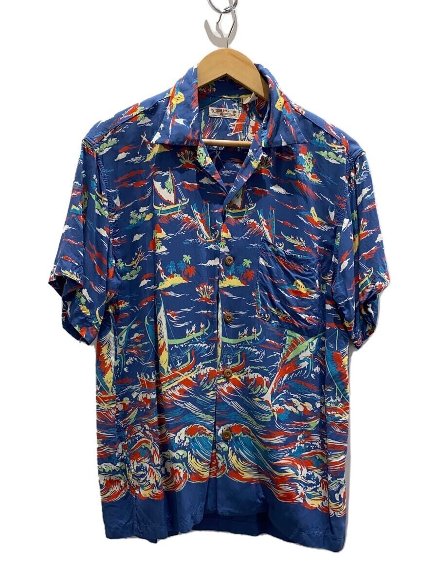 SUN SURF◆90s/アロハシャツ/-/レーヨン/BLU/総柄