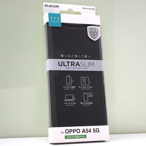 オッポ OPPO A54 5G (au OPG02, SIMフリー) 用 薄型 軽量 手帳型ケース ソフトレザーケース 耐衝撃TPU素材採用 磁石付 ブラック 未使用品