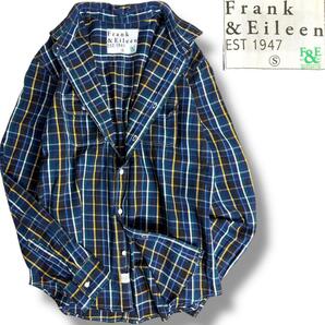 J7031 美品 フランク&アイリーン チェック柄ネルシャツ ネイビー S(L相当) フランクアンドアイリーン Frank&Eileen