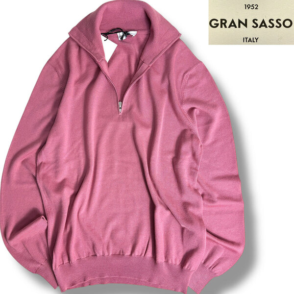 J3060 新品 グランサッソ 12ゲージウールハーフジップロールネックニット 57171/14213 ピンク 52 GRAN SASSO