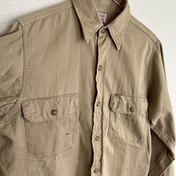 ワークシャツ HERCULES work clothing ベージュ ヴィンテージ 長袖 シャツ ビンテージ 古着 40’s ヘラクレス