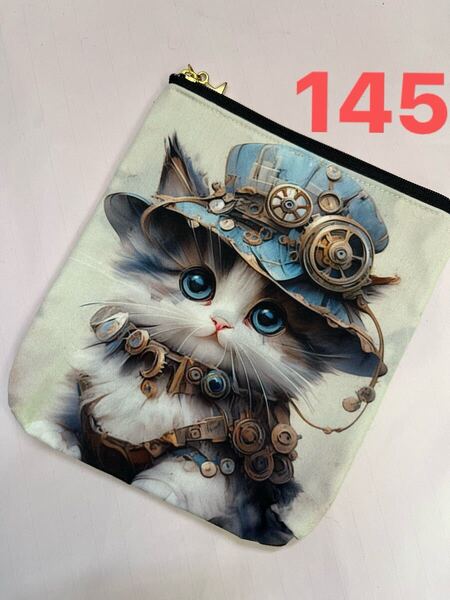 ハンドメイド パネル ポーチ 猫 145
