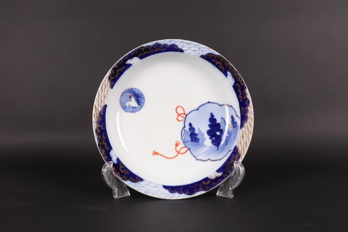 ◇鸛◇ 古美術品 香蘭社造 染錦草花文縁抜輪花鉢 21.5cm 時代