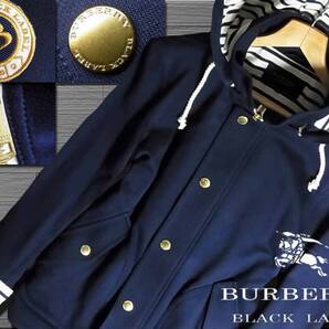 美品!旗艦店限定!至高の金ボタン×ワッペン 2WAY パーカージャケット Mサイズ▼バーバリーブラックレーベル BURBERRY BLACK LABEL