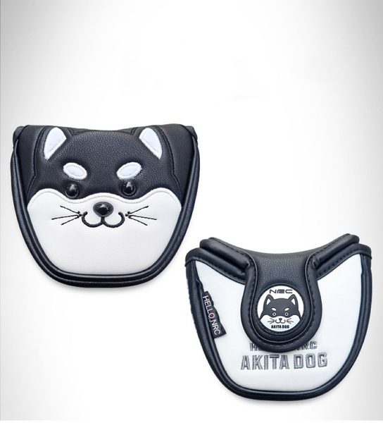 ゴルフカバーヘッドカバーパターカバー マレット用 オデッセイ 2ボールに対応 マグネット開閉 秋田犬 黒