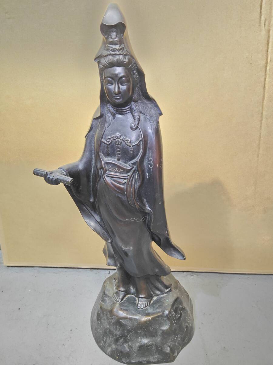 大島如雲造 白衣座観音像 仏教美術 銅製 SX94 彫刻・オブジェ