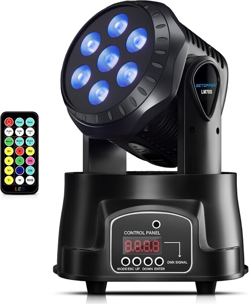 BETOPPER LEDムービングライト舞台照明7x8W RGBW DMX512 リモコン付き ディスコライト ステージライト7色変換 ステージ照明 9/14CH