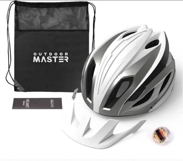 OUTDOORMASTER 自転車ヘルメット ロードバイク MTB 両用ヘルメット LEDライト バイザー付き 一体成形技術 超軽量 通気性 3D保護 M 52-58cm