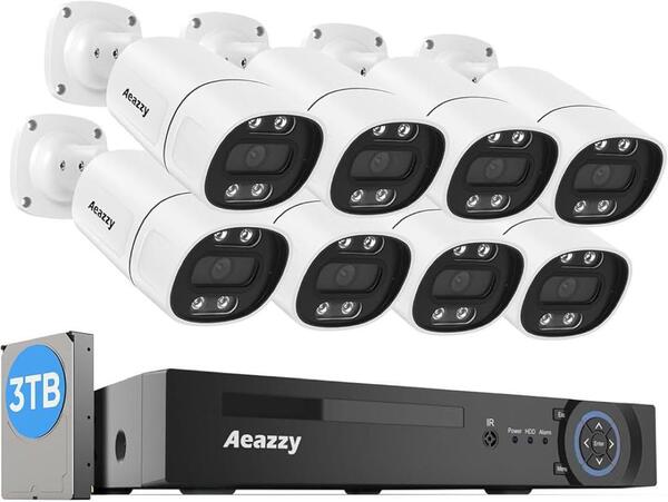 800万画素 防犯カメラ 8台セット 動体・顔検知 IP66防水・3TB HDD
