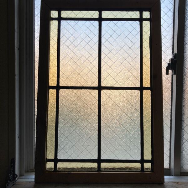 8s-1407 アンティークステンドグラス 格子柄/縦横使い可 1920年代英国製/イギリス製