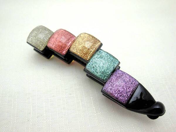美品 バナナクリップ カラフル ヘアアクセサリー*夜会巻き*髪飾り*和装*女子会*ダンス*発表会*スクエア<250217-3>