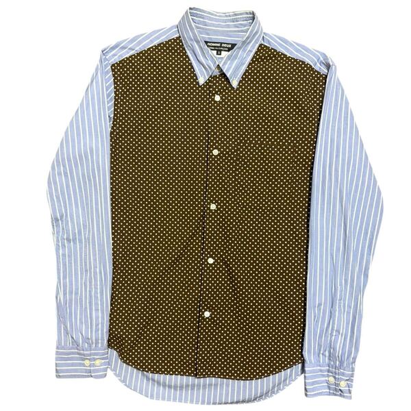 AD2011 COMME des GARCONS HOMME DEUX switching shirt ドット切り替え ストライプ シャツ japanese label y2k ギャルソン archive yohji