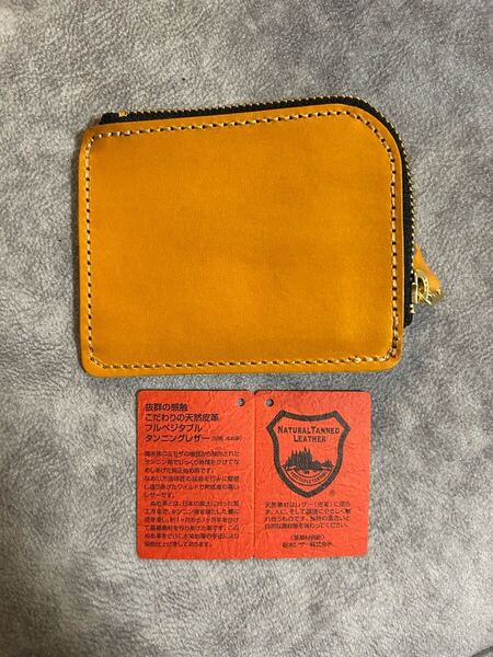 【栃木レザー】ヌメ革 L字ジップ ミニウォレット 財布 キャメルカラー
