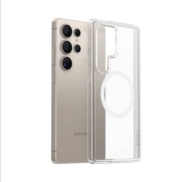 TORRAS Galaxy S25 Ultra 用 ケース マグネット搭載 Magsafe対応 ワイヤレス充電対応 耐衝撃 黄ばみなし クリア 交換用ボタン付