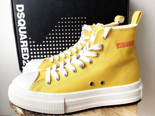 訳あり未使用品【DSQUARED2】ディースクエアード 2023春夏 黄色 ハイカットスニーカー 42/26.5cm程度 定価80300円
