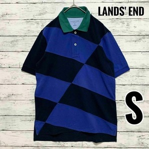 LANDS' END ポロシャツ 半袖 コットン 黒 青 緑 【S】ランズエンド