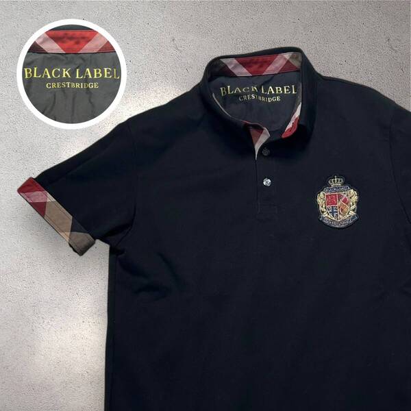 BLACKLABELCRESTBRIDGE パーシャルチェック カノコ ポロTシャツ メンズL ブラックレーベルクレストブリッジ 黒