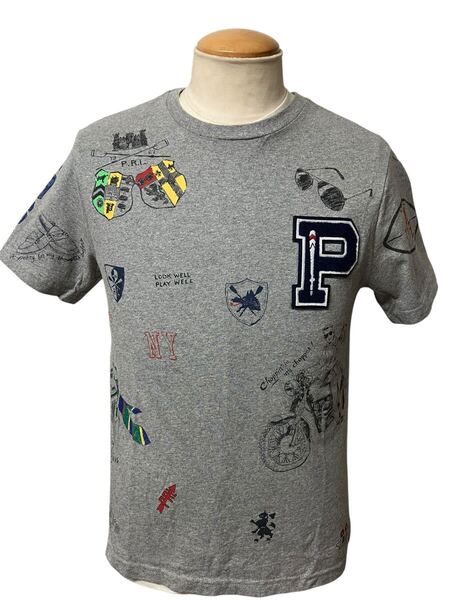 美品 POLO RALPH LAUREN ポロ ラルフローレン 落書き Tシャツ グレー メンズ S相当 ビンテージ ヴィンテージ xpv