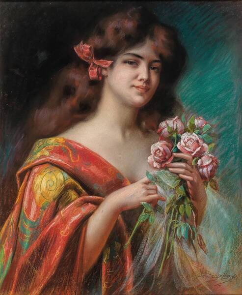 新品 デルフィン・アンジョルラス「ネグリジェを着た女性の肖像画」の特殊高級印刷画 A4サイズ 額なし 特価980円(送料込み) 即決