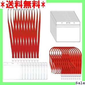 ☆人気商品 SHIYISEN ネームホルダー 50枚 IDカードホ トケース 首下げ 防水 透明 横型 セット レッド 255