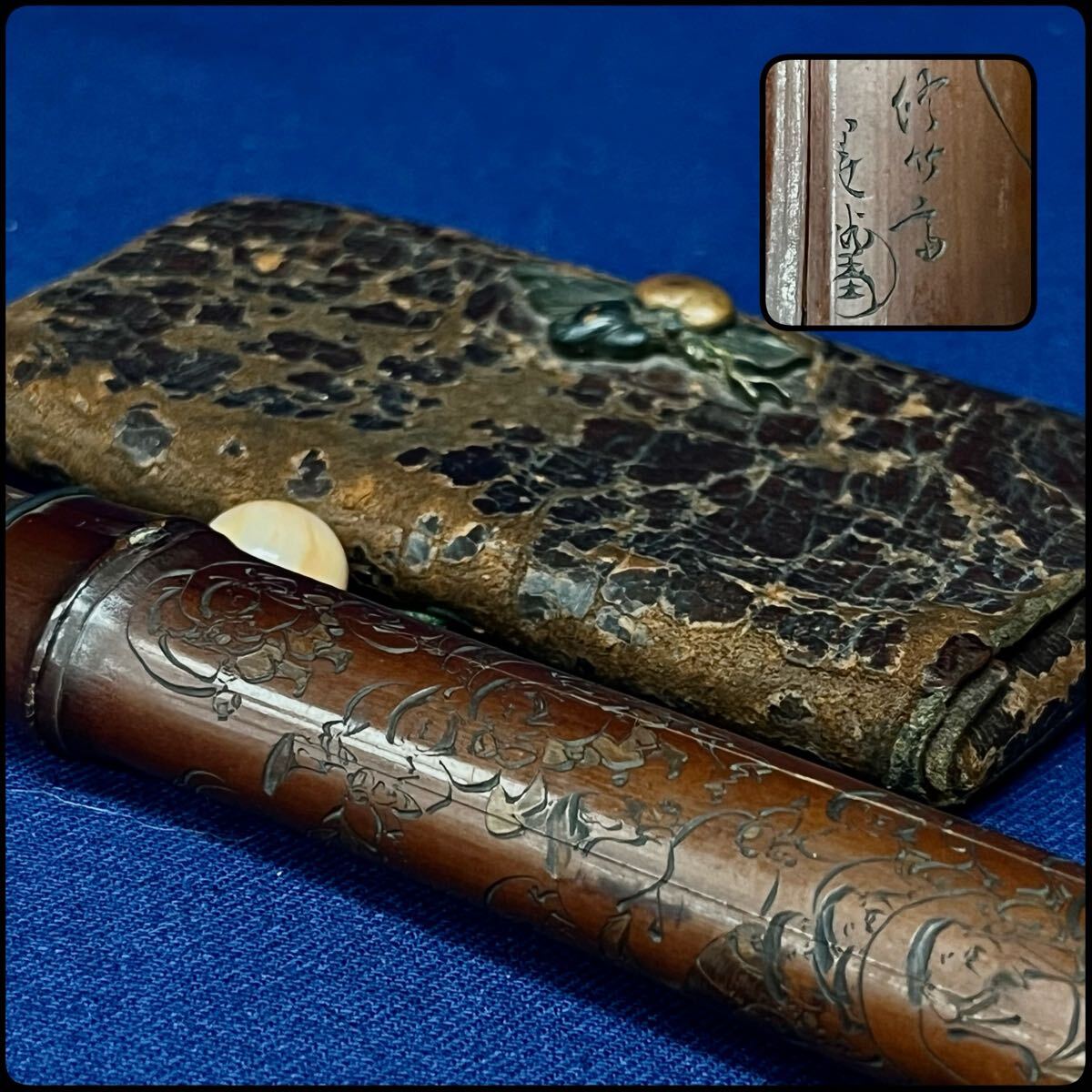 【全品送料無料】 時代 財布 煙草入れ 目貫 前金具 古い金具 蓮葉花 彫金象嵌 銅製 その他
