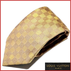 即決★イタリア製/LOUIS VUITTON★メンズ ネクタイ ルイヴィトン ゴールド 格子柄 シルク