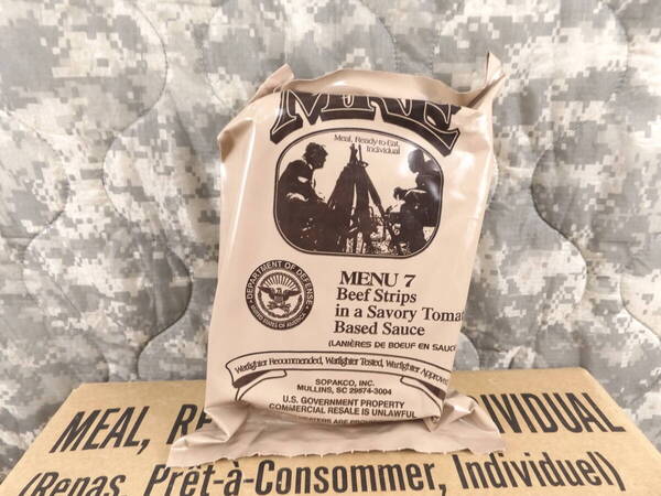 MREレーション MENU-7 2024年4月検品 米軍 ミリ飯 ミリメシ 戦闘糧食 非常食 備蓄 保存食 防災バッグ 車中泊 サバゲ キャンプ