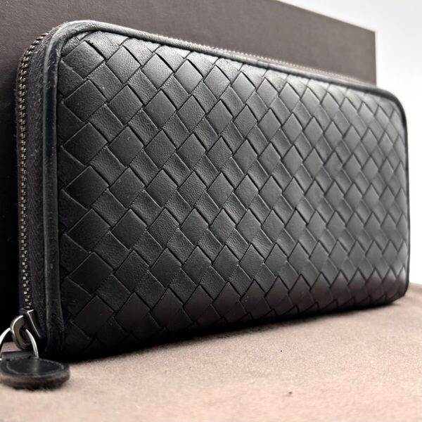 i72 ボッテガヴェネタ 長財布 ブラック ラウンドファスナージップ BOTTEGA VENETA イントレチャート