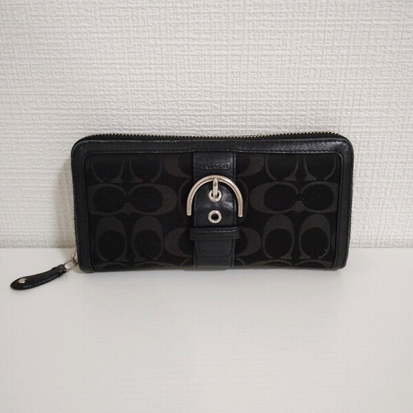 COACH 長財布 ラウンドファスナー シグネチャー キャンバス ブラック 小銭入れあり メンズ コーチ ロングウォレット 送料無料
