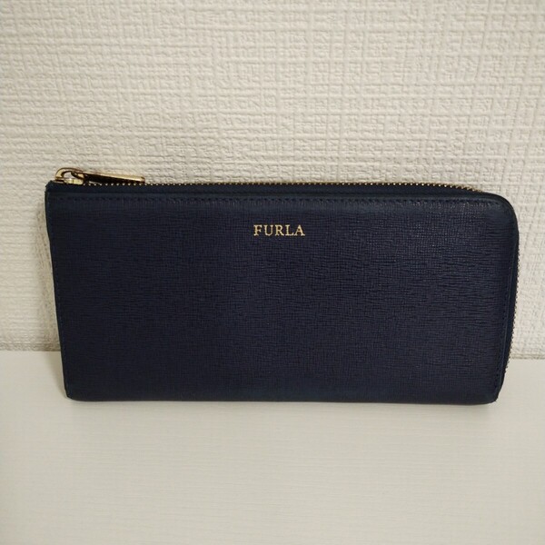 FURLA 長財布 L字ファスナー レザー 小銭入れあり ネイビー ロングウォレット フルラ レディース 送料無料 財布