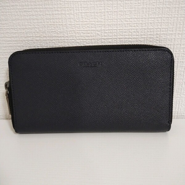 COACH 長財布 ラウンドファスナー ロングウォレット レザー ネイビー 小銭入れあり コーチ 財布 送料無料 メンズ
