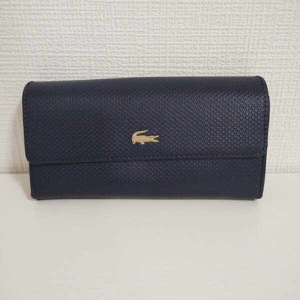 LACOSTE ラコステ 長財布 クロコダイル ゴールド ロゴ ロングウォレット ネイビー×イエロー系 レディース 送料無料