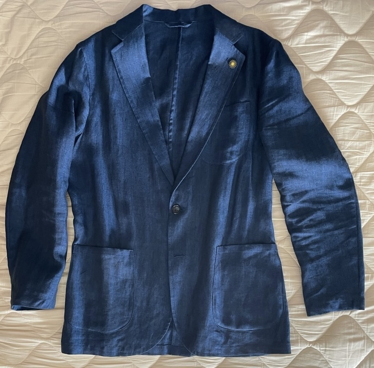 美品　ジャンネット　テーラードジャケット　リネン100% ラペルピン　46 未使用級 ジャンネット リネン 100% テーラードジャケット