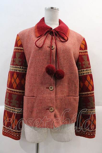 PINK HOUSE / 袖クマ&アーガイル襟付きジャケット レッド I-25-