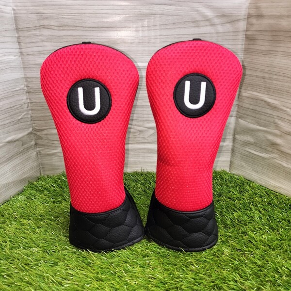 【UT】ゴルフヘッドカバー ユーティリティ用 メッシュ 赤 レッド 2点セット