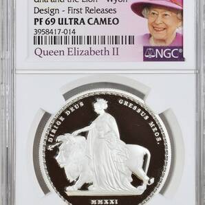2021年 セントヘレナ ウナとライオン 1ポンド 1オンス プルーフ銀貨 NGC PF69 ULTRA CAMEO First Releases 女王ラベル マスターピース