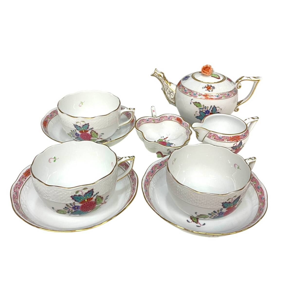 HEREND HVNGARY HANDPAINTEDティーポット シュガーポット カップ HEREND HVNGARY HANDPAINTEDティーポット シュガーポット カップ