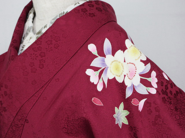 美品！京都きもの友禅＊桜＆お宝尽し＊金駒刺しゅう＊赤
