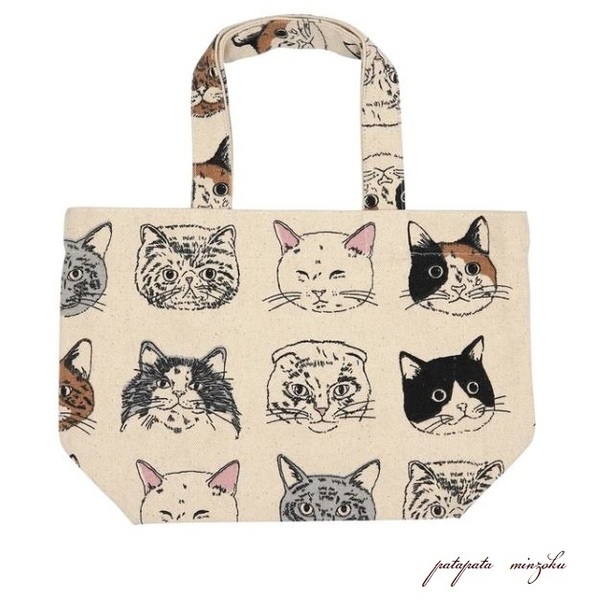 トートバッグ ヴェリアスキャット ミニ トートバッグ アイボリー ねこ ネコ 猫 ハチワレ 白猫 三毛猫 パタミン バッグ パタミン