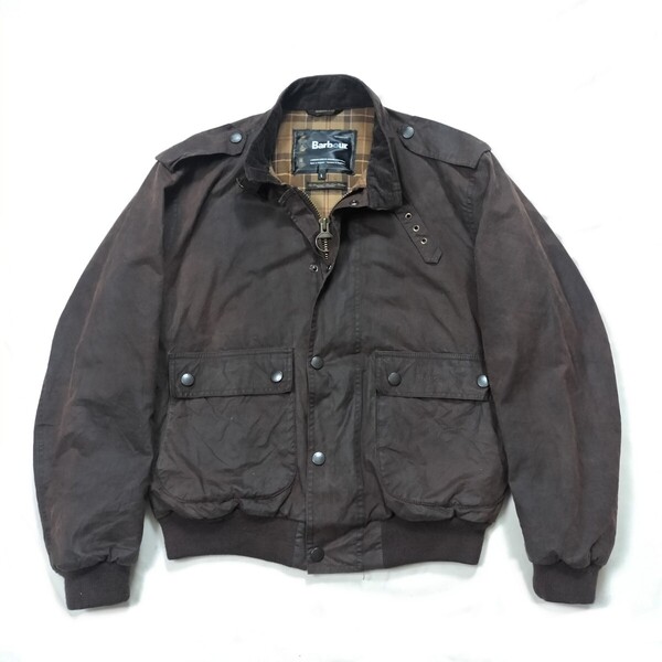00s BARBOUR wax flyer jacket L ブラウン ラスティック バブアー フライヤー ミリタリーフライトジャケット