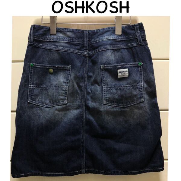 送料込み OSHKOSH ユーズド加工 薄手 グリーンステッチ デニム スカート M ネイビー オシュコシュ ミニスカート デニムスカート