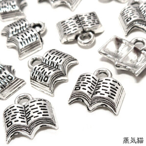 c1389 魔道書・本チャーム 銀古美 20個【ミニサイズ ファンタジー ピアス シルバー 材料ハンドメイド アクセサリー素材】蒸気猫パーツ