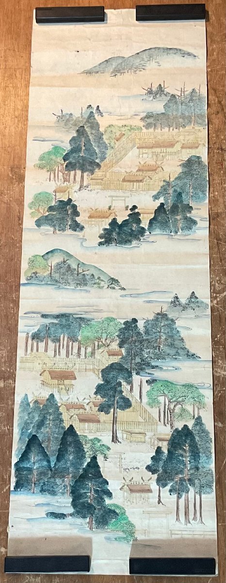 真作/（賛）陸軍中将/堀内文次郎/文治郎/伊勢神宮画賛/布袋屋掛軸HJ-
