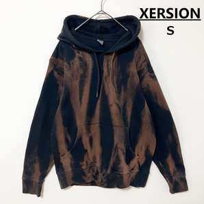 XERSION タイダイ柄ブリーチプルオーバーパーカーS 黒 エスニック 裏起毛