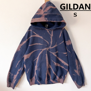GILDAN タイダイブリーチ柄プルオーバーパーカーS 紺 ネイビー ブランド