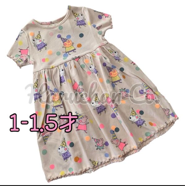 ●未使用●1-1.5才 Peppa pig カラフルドット柄 リブ ワンピース