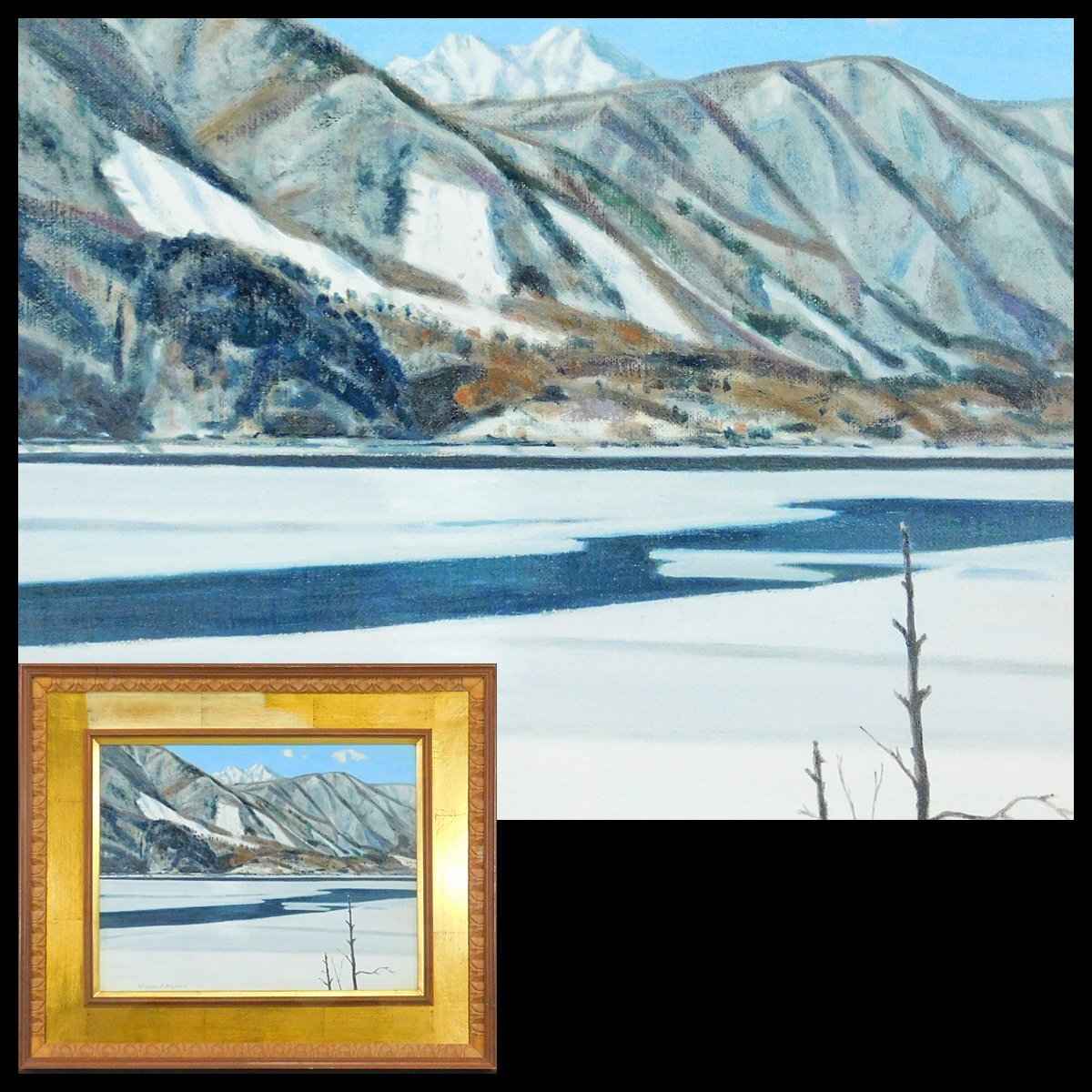 ○傑作 美品 小川博 「明神岳彩雪」 油彩 作者直筆サイン 油絵