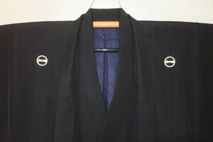 弐10260 本絹羽二重 男黒紋付着物羽織 裄66丈137 К丸に一文字