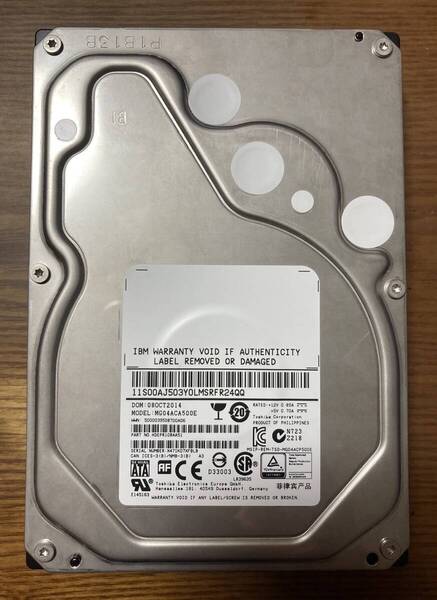 【使用時間・小】東芝 Toshiba MGシリーズ MG04ACA500E 3.5インチHDD 5TB(エンタープライズ向けHDD/使用時間:30時間未満!)